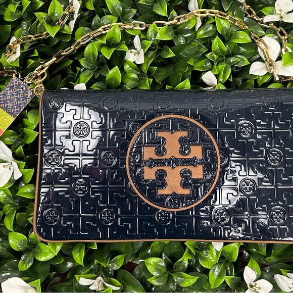 Embossed Reva Clutch in Medium Navy and Rust - Picture 3 of 7